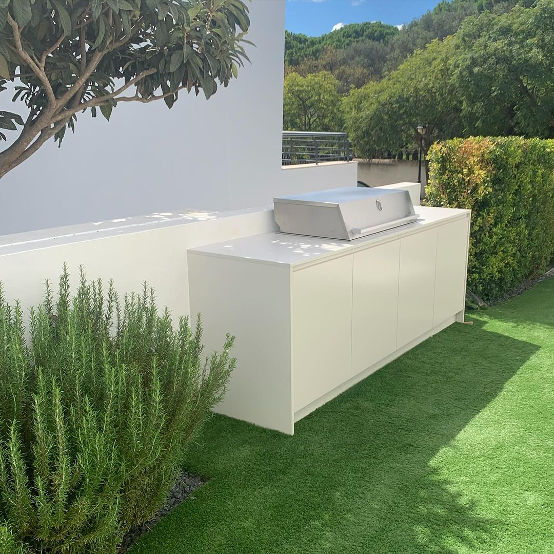 white outdoor kitchen