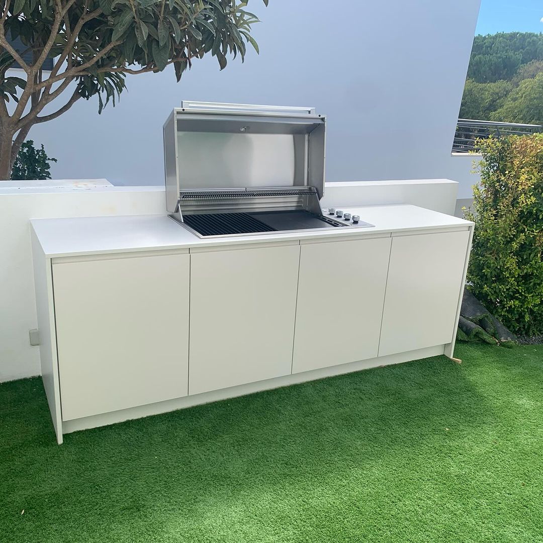 white outdoor kitchen