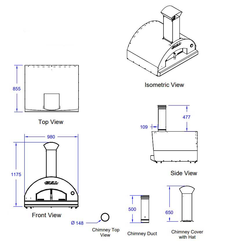 BULL-Extra-Large-Wood-Pizza-Oven-80x60cm-3 BULL Extra Large WOOD Pizza Oven 80x60cm