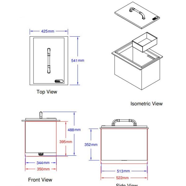 BULL Ice Chest with Cover and Drain Stainless Steel Drop-In
